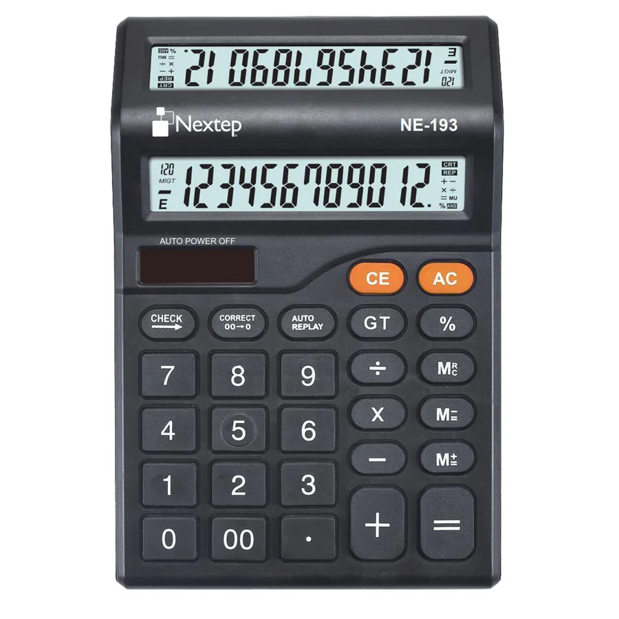 Calculadora Nextep 12 dígitos, pantalla doble, escritorio, función revisar y corregir