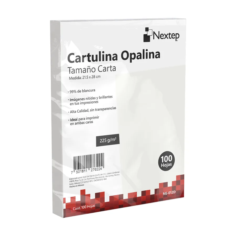 Cartulina Opalina Nextep blanca, caja con 100 piezas