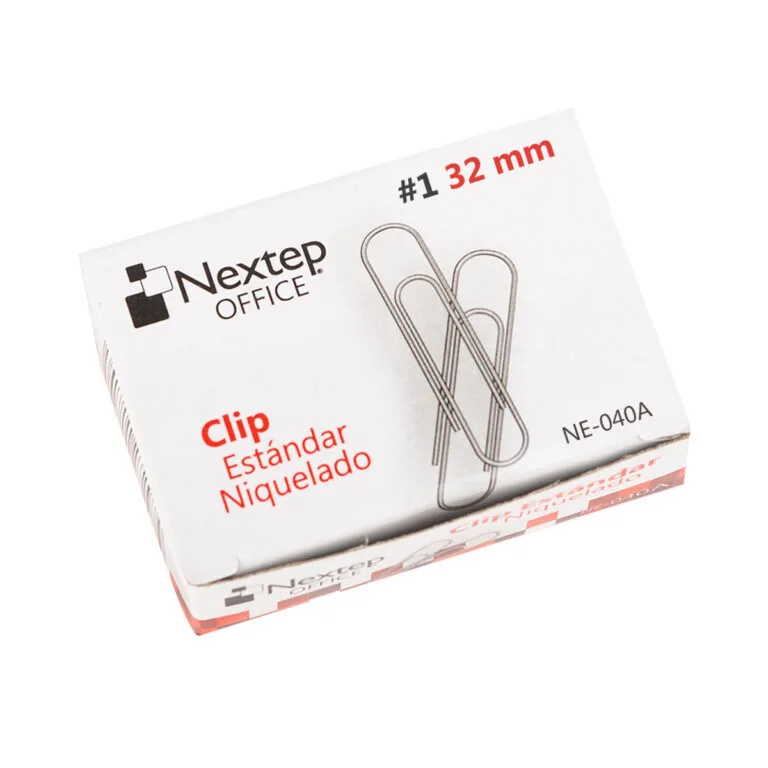 Clip estándar Nextep niquelado #1, 32mm, caja con 10 paquetes de 100 piezas