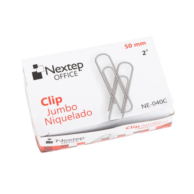 Clip jumbo Nextep niquelado, 50mm, caja con 100 piezas