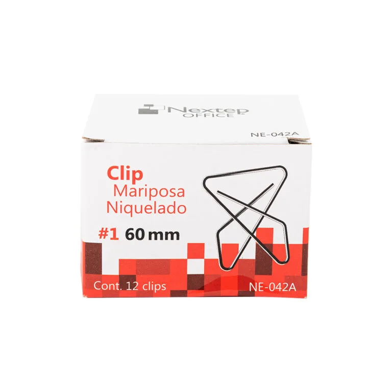 Clip mariposa Nextep niquelado #1, 60mm, caja con 12 piezas