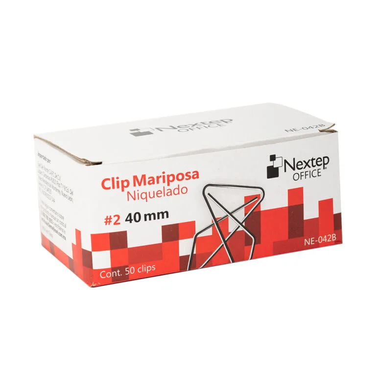 Clip mariposa Nextep niquelado #2, 40mm, caja con 50 piezas
