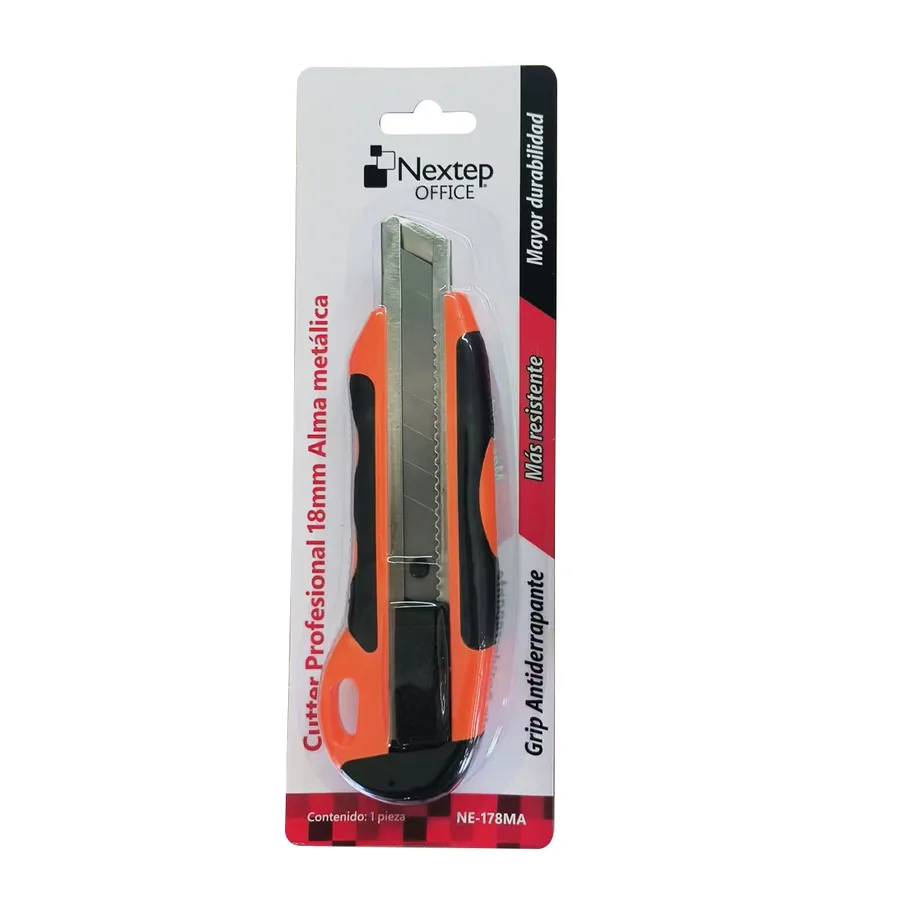 Cutter Profesional, Navaja 18mm, Alma de Metal y Grip (naranja/negro) — Nextep