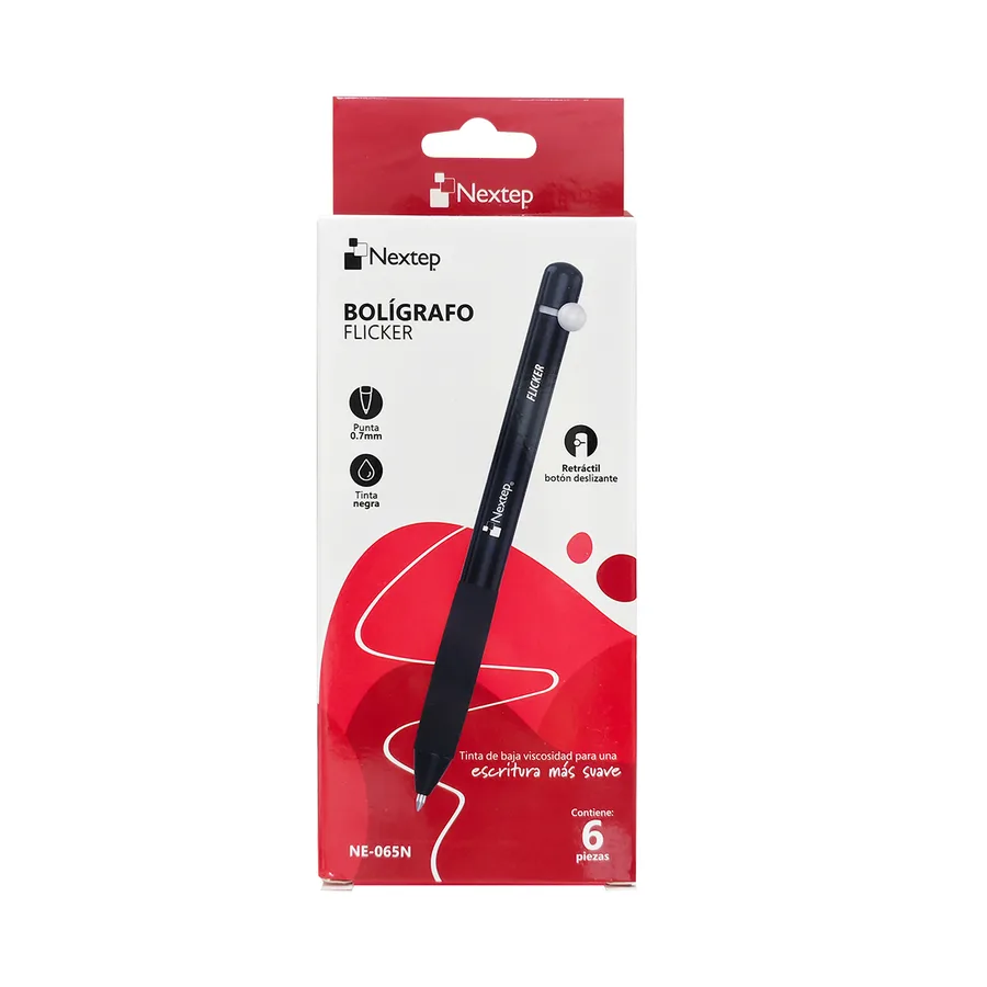 Bolígrafo Flicker 0.7mm, Negro (c/6) — Nextep