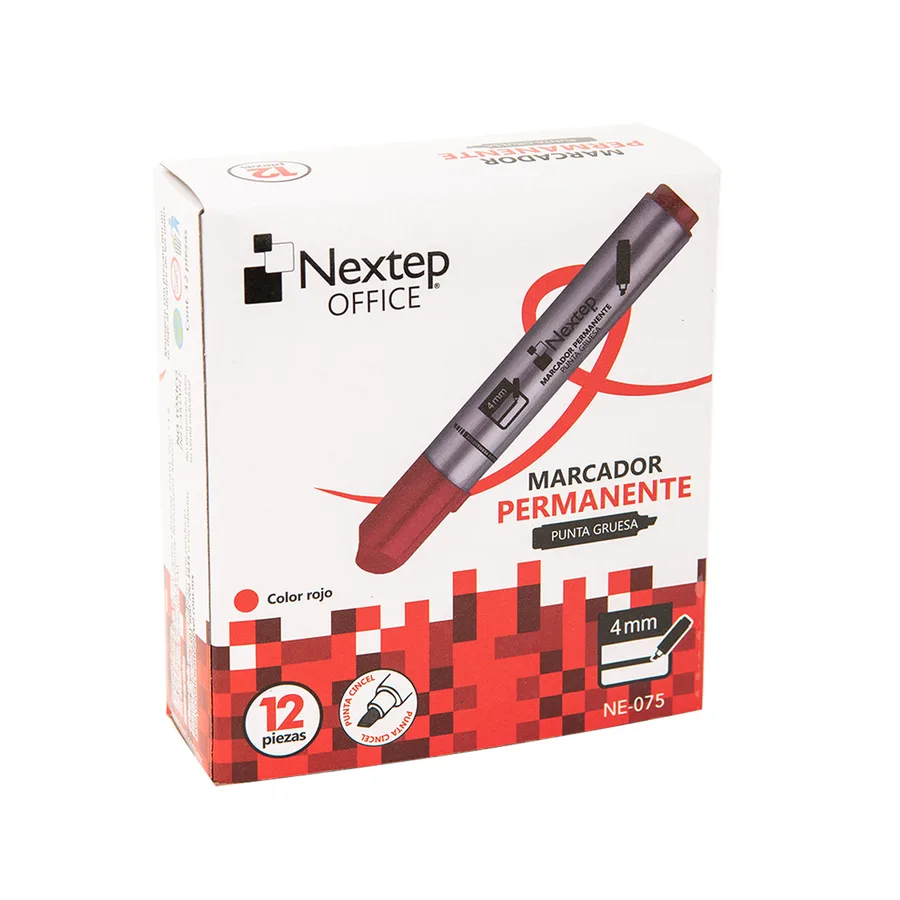 Marcador Permanente Punta Gruesa Cincel 4mm Rojo (c/12) Pzas — Nextep