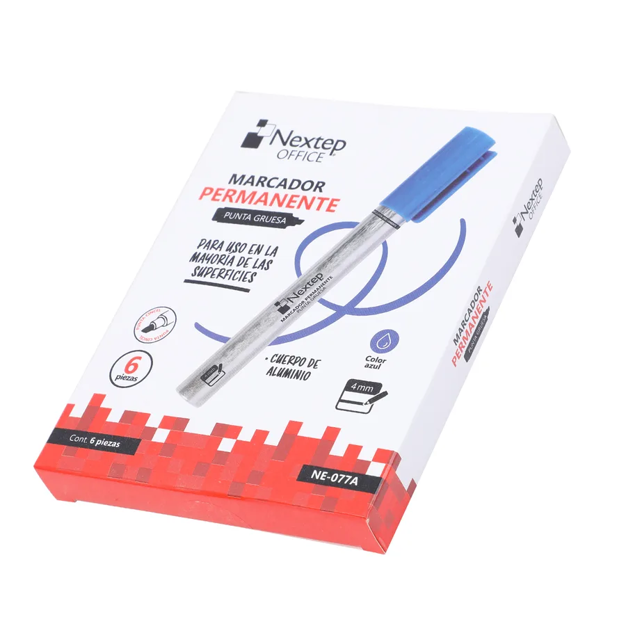 Marcador Permanente Cuerpo Aluminio, Punta Gruesa Cincel 4mm, Azul (c/6) — Nextep