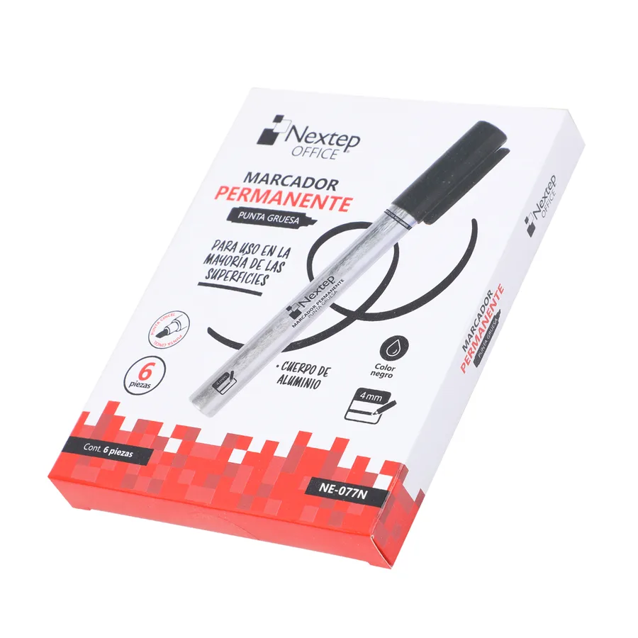 Marcador Permanente Cuerpo Aluminio, Punta Gruesa Cincel 4mm, Negro (c/6) — Nextep