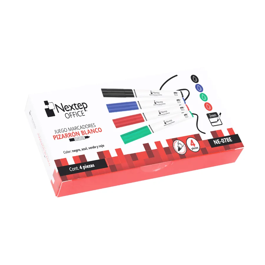 Juego Marcador Pizarrón Blanco Económico 4 Colores, Punta Fina Redonda 2.5mm — Nextep