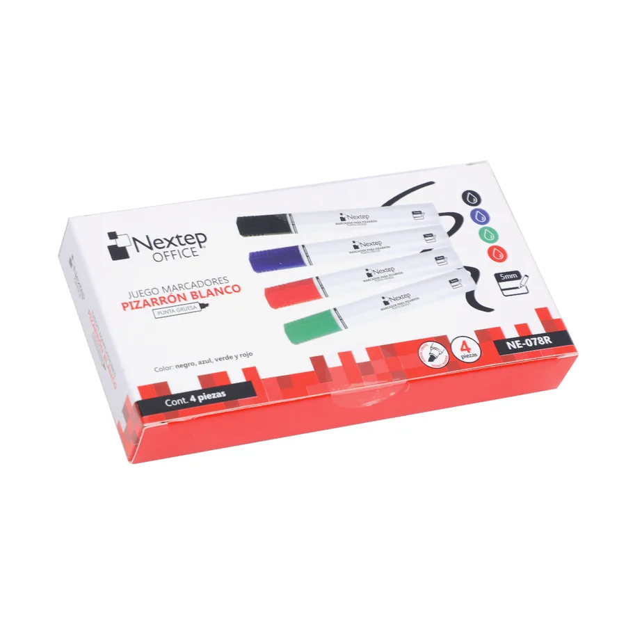 Juego Marcador Pizarrón Blanco 4 Colores, Punta Gruesa Cincel 4mm — Nextep