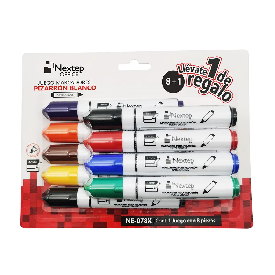 Juego Marcador para Pizarrón Blanco 8 Colores Punta Gruesa Cincel 4mm — Nextep
