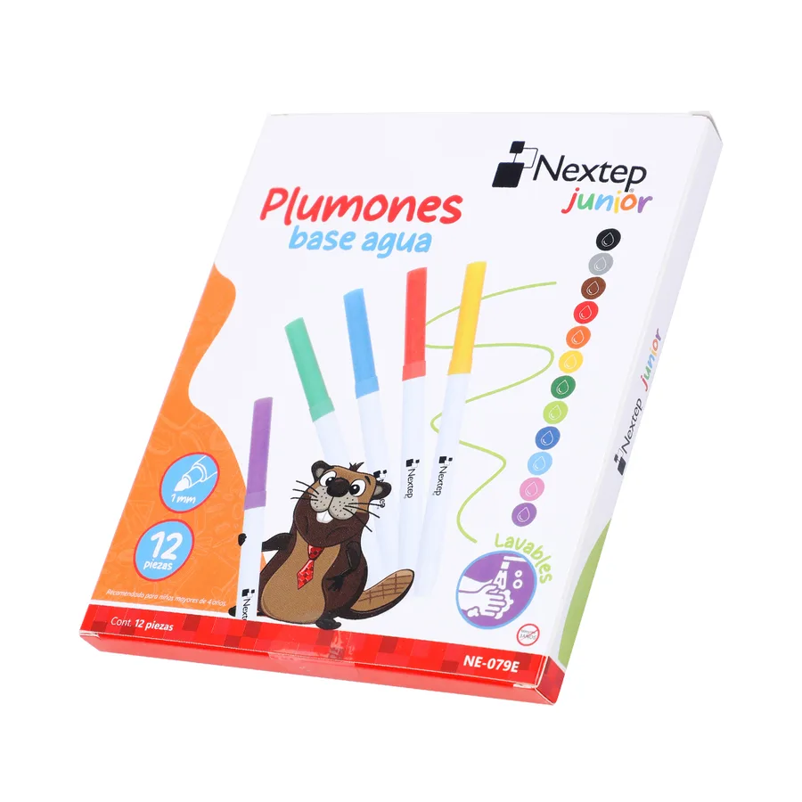 Plumones Lavables Estuche 12 Colores — Nextep