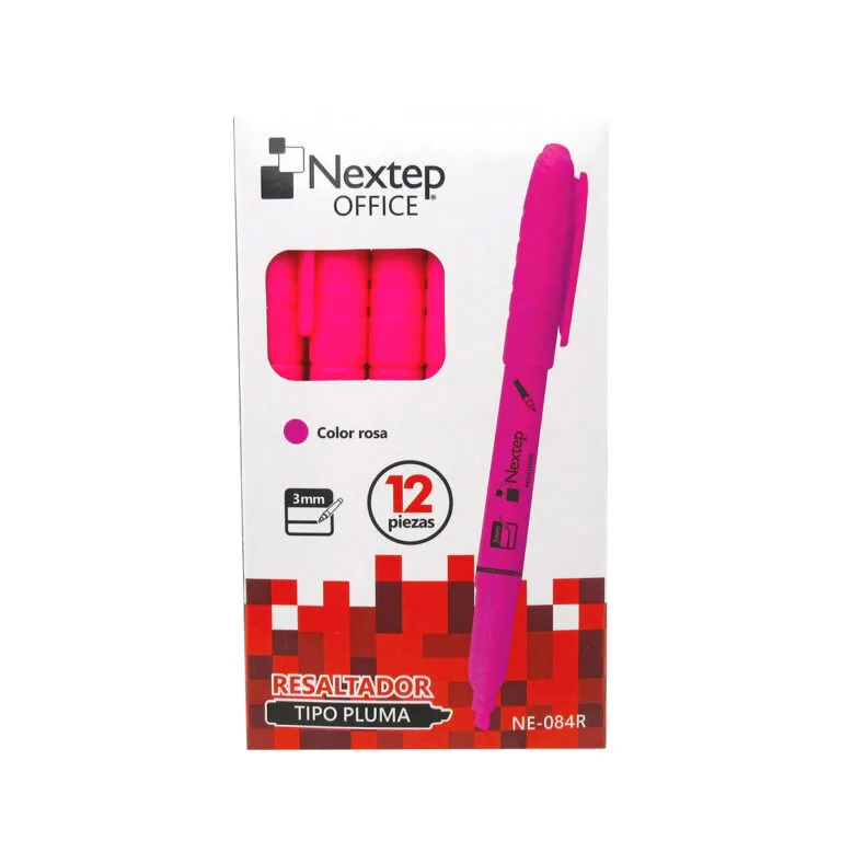 Marcador Resaltador Tipo Pluma Color Rosa (c/12) Pzas — Nextep