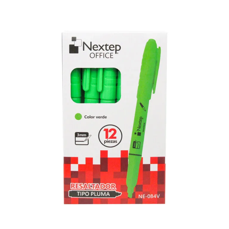 Marcador Resaltador Tipo Pluma Color Verde (c/12) Pzas — Nextep