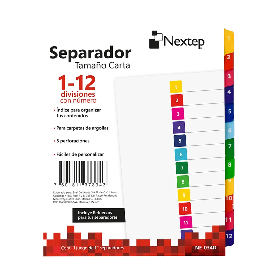 Separador, 12 Divisiones con Número — Nextep