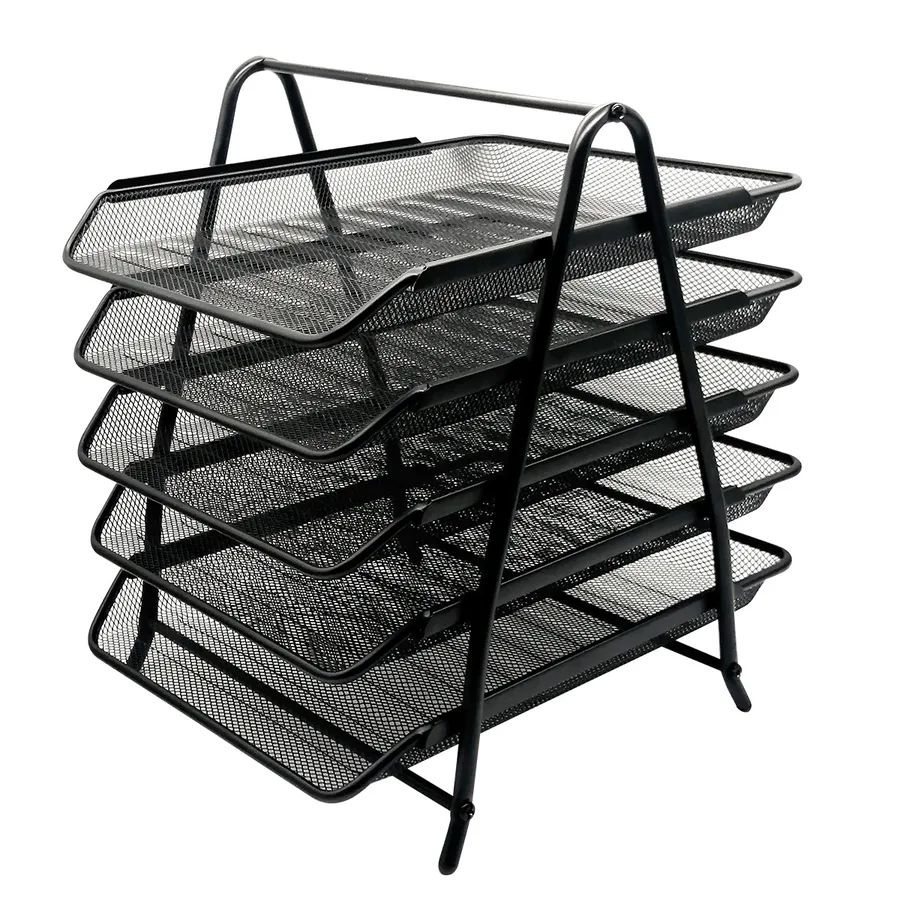 Charola Malla Metalica de 5 Niveles Negro Tipo Oficio — Nextep