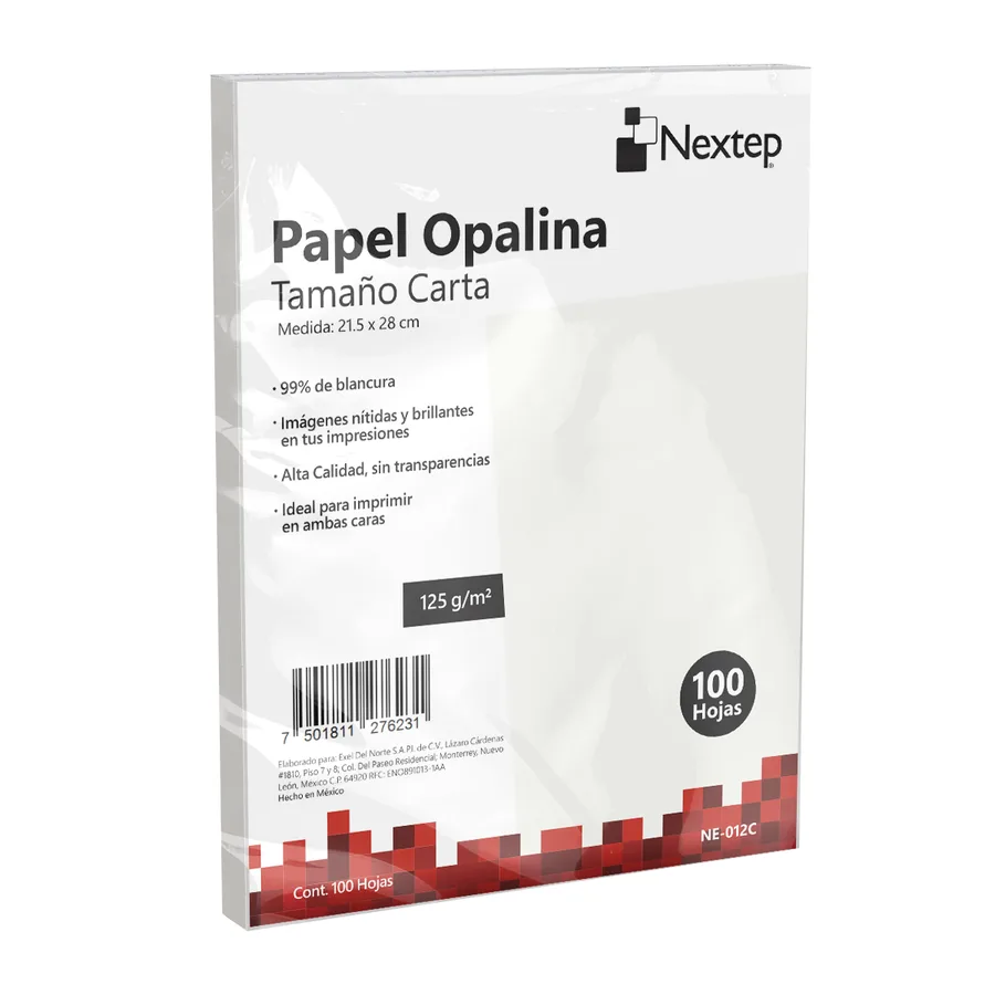 Papel Opalina Nextep blanco, tamaño carta, caja con 100 piezas