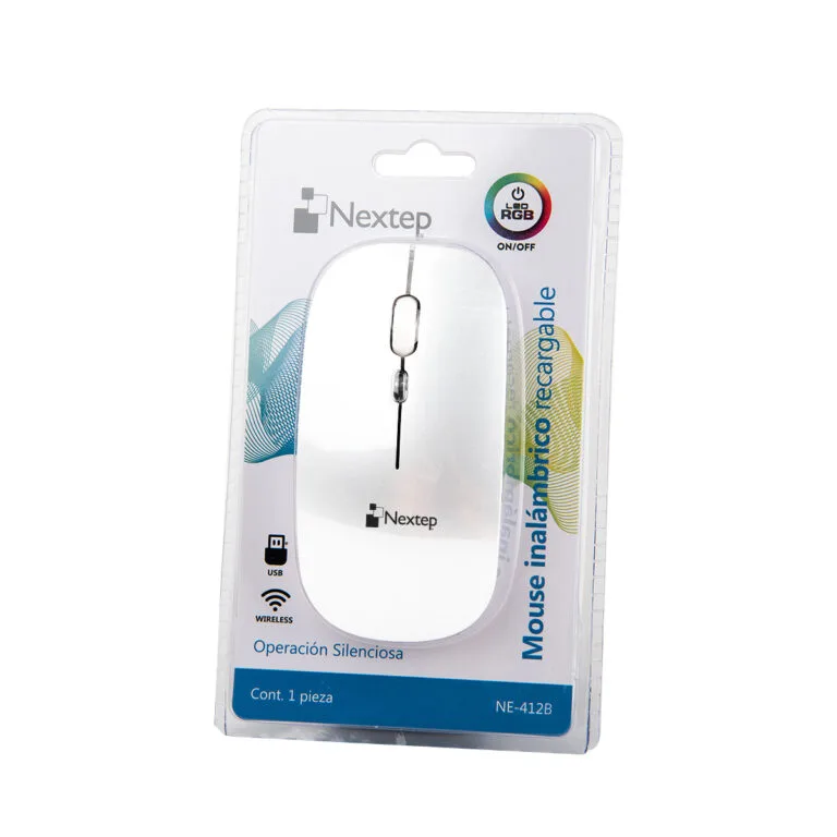 Mouse Inalámbrico Recargable Delgado/Silencioso Rgb 1600 Dpi Color Blanco — Nextep